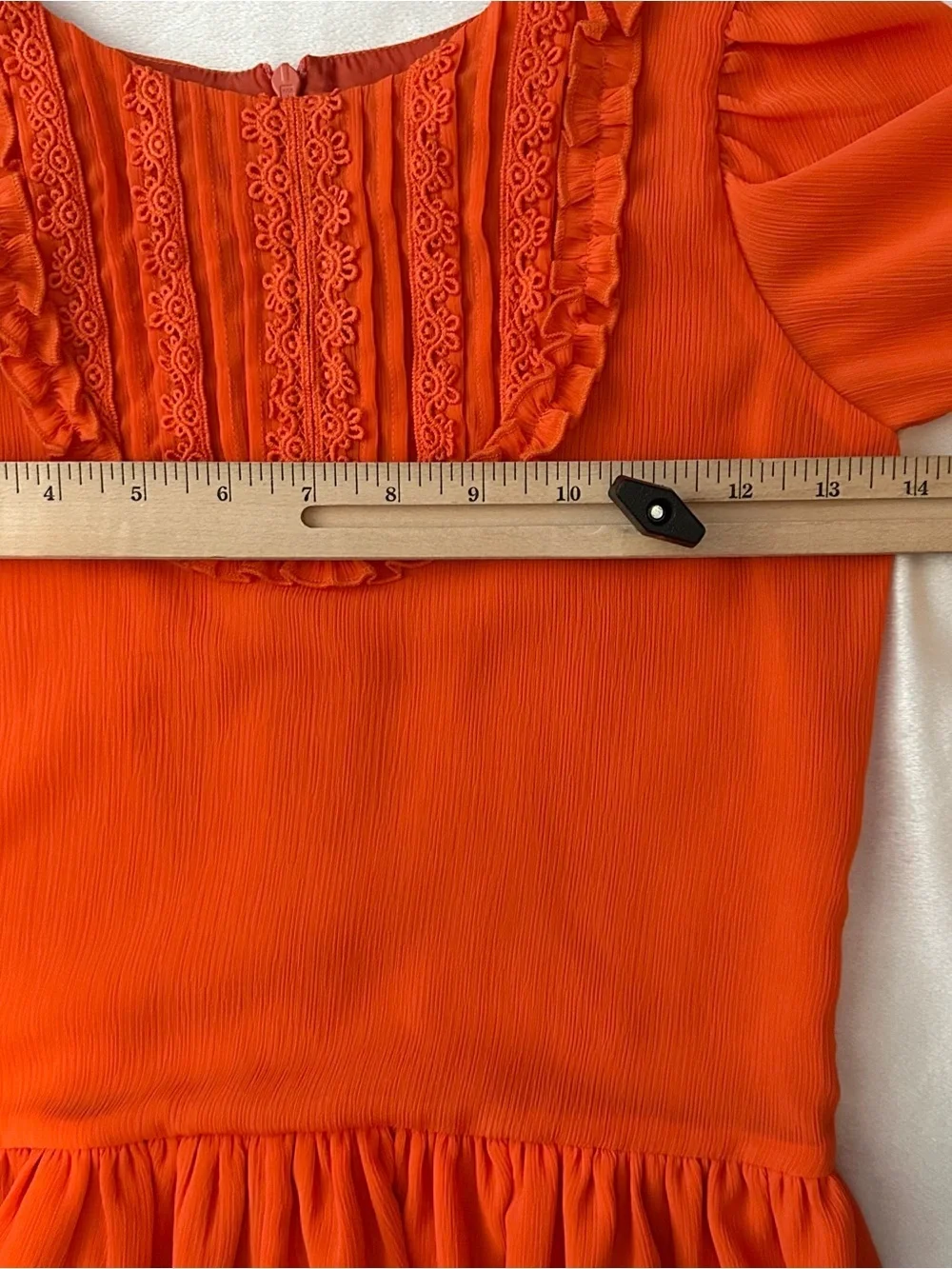 Noon by Noor Mini Orange Peasant Shift Dress 7-8 Girls Tiered Ruffle Lace Trim